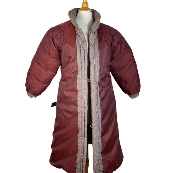 Vintage J. Gallery Down Coat size PM Burgandy & Cream pinstripe Long - Picture 7 of 16